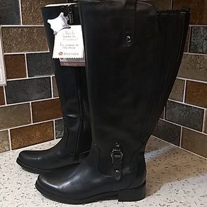Waterproof real leather wide calf boots